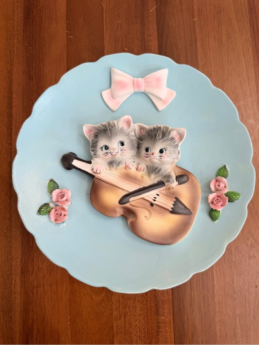 Vintage Lefton Japan Kitten Wall Plaque | Cats Playing Violin | 2569